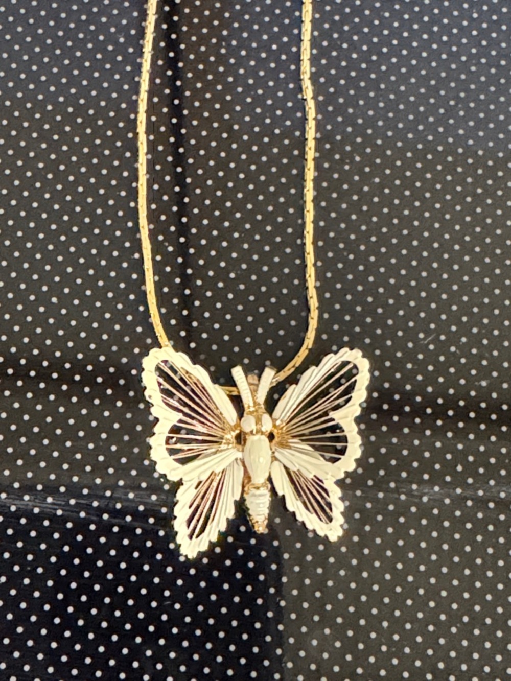 Monet Gold Butterfly Necklace with White Enamel Wings